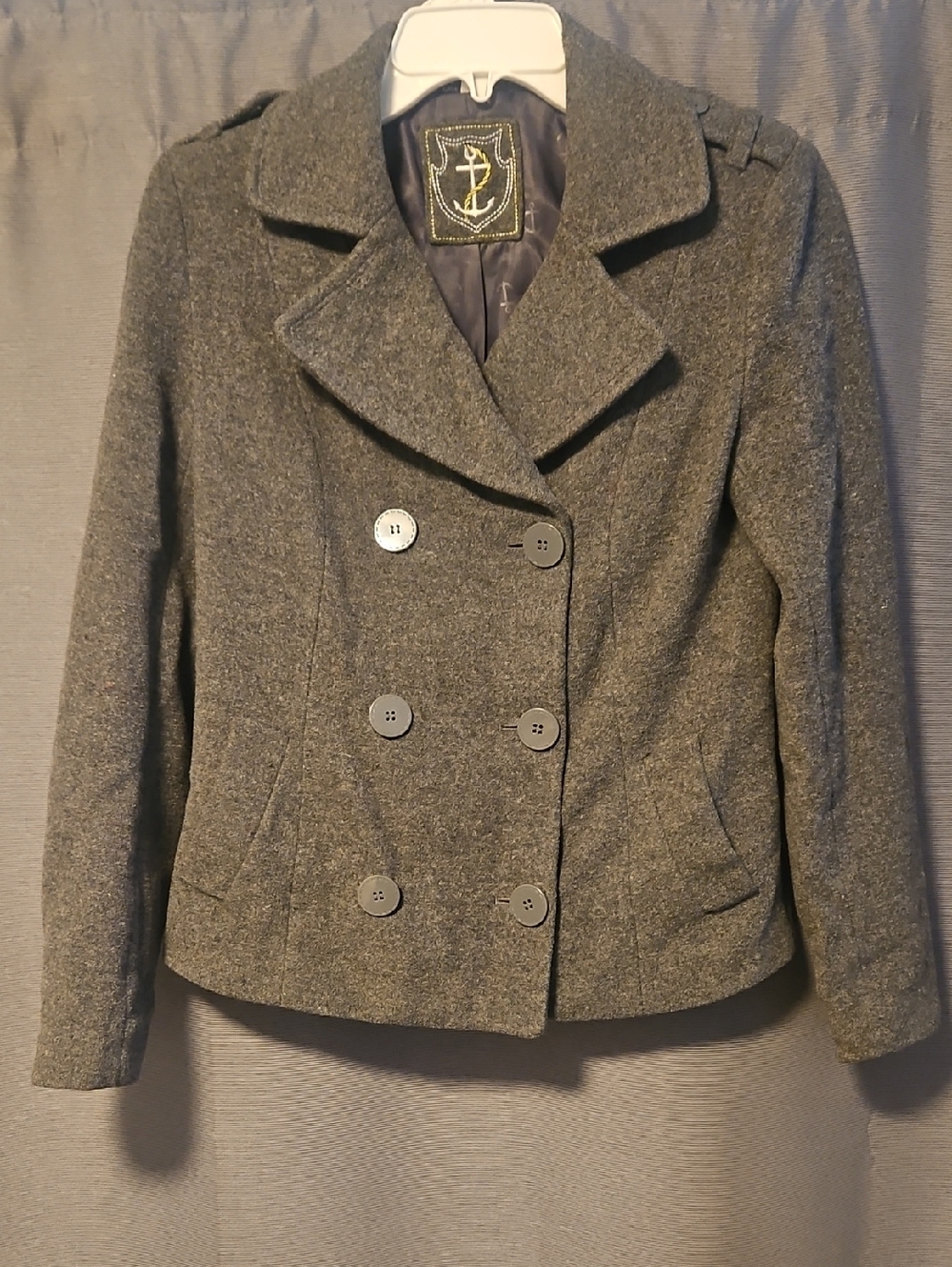 Wool-Blend Double-Breasted Gray Peacoat Jacket